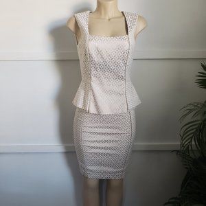 White House Black Market Cream Tan Mini Pencil Skirt Set